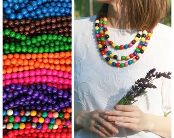 Handcrafted 3 Layer Wooden Necklaces for Women, Triple Chunky Multi Strand Beaded Necklace, Wood Bead Jewelry from Ukraine Unique Gift