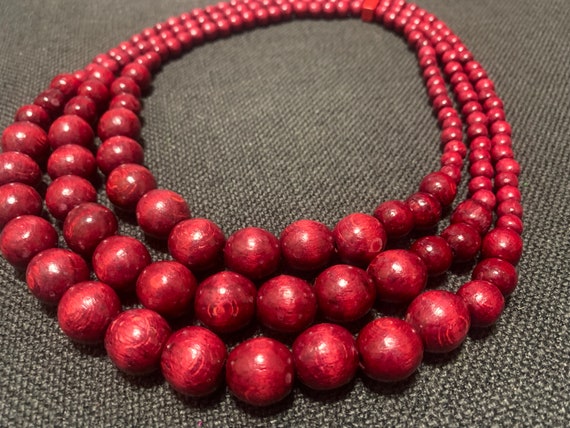 Unique Handmade Burgundy Wooden Bead Necklace, Ukrainian Jewelry with Natural Materials, Slavic Statement necklace