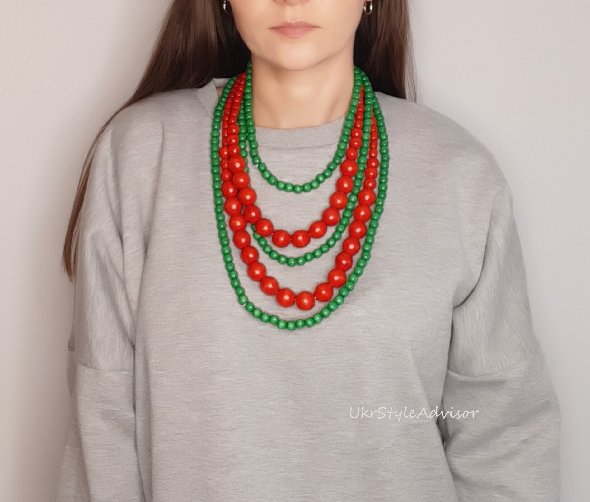 Big Bold Necklace Red Green Chunky Multistrand Necklace for Etsy