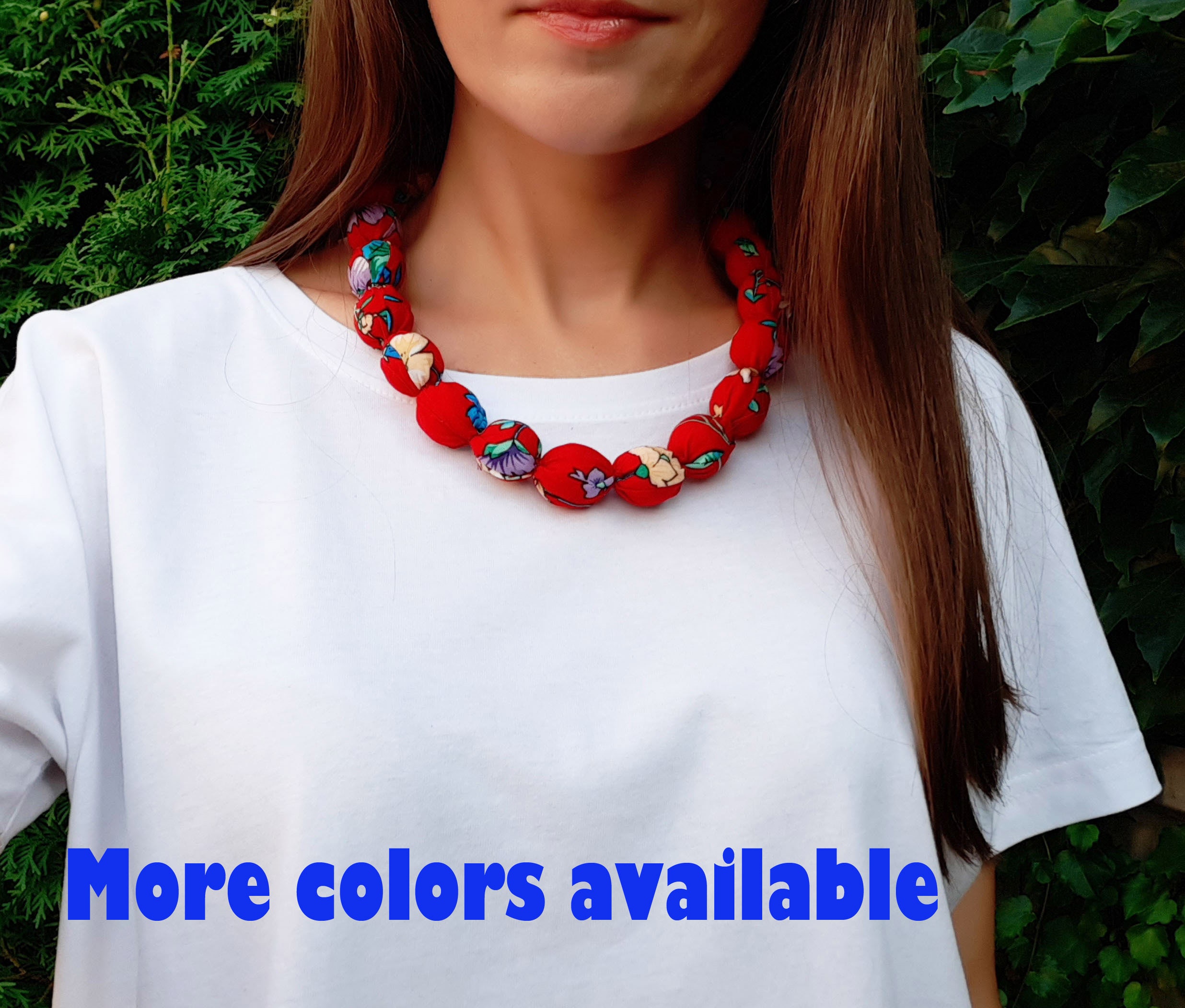 Maxi Large Bead Necklace in Floral and Multicolored Shalimar Cotton Fabric  
