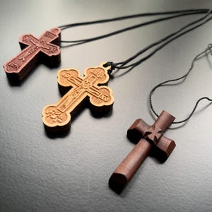 Orthodox Wooden Cross Necklace - Slavic Pendant for Men or Women - Christian Religious Wood Cross Pendant