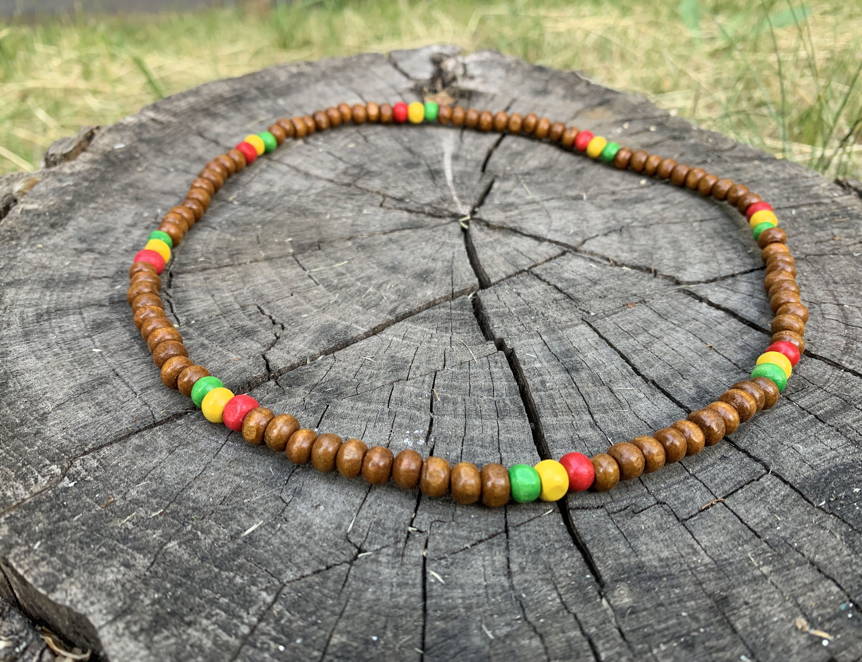 Jamaican Wood Bead Necklace, Rasta Wooden Necklace for Women or
