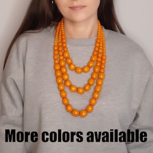 Bright wood bead necklace for women, large wooden necklace, chunky boho multi layer necklace, statement ukrainian traditional jewelry