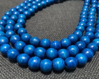 Blue multi layered beaded necklace for women, statement wooden Bead Necklace, chunky multi strand wood bead necklace from Ukraine