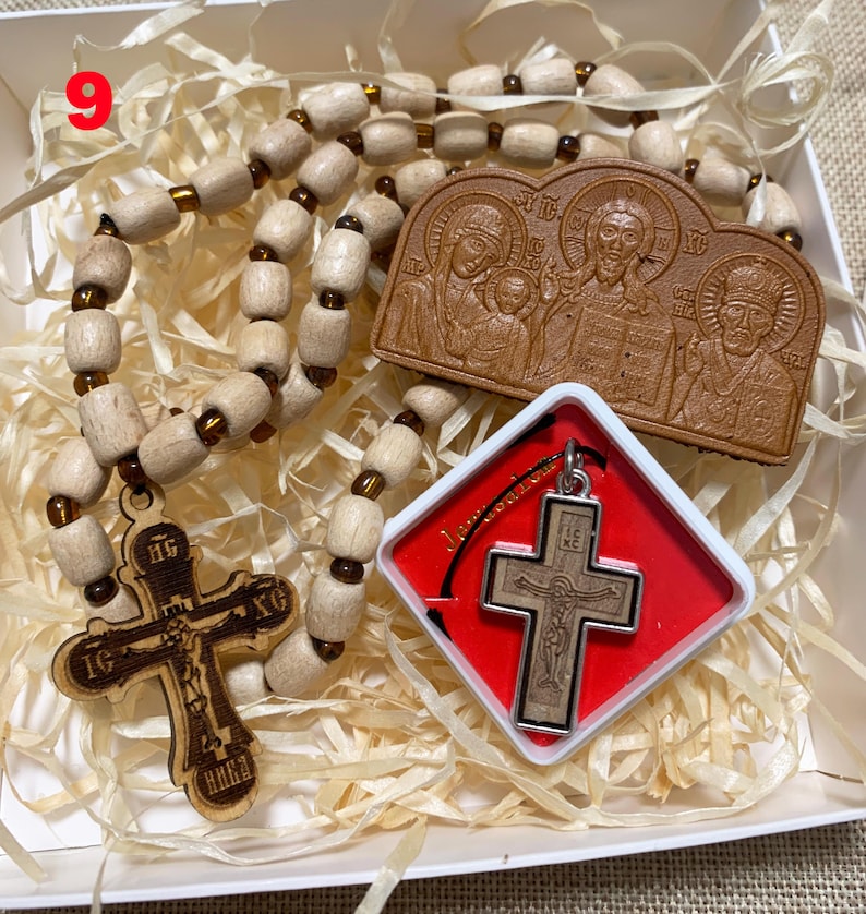 Orthodox Christian Gift Set, Car Rosary Beads and Wooden Icon, Religious Car Charm and Prayer Beads, Christian Home Protection Gift image 10