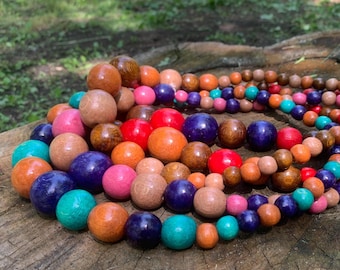 Long Wood bead necklace, Chunky beaded necklace for women