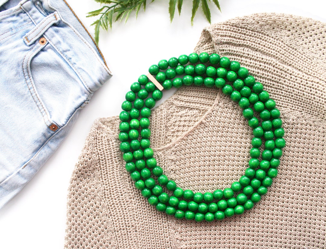 Collier Perles En Bois Coloré Fait Main - Chaîne Multicouches élégante - Longueur ~55 Cm - Pour Vacances, Festivals, Style Bohème