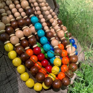 Long wood bead necklace, Chunky beaded necklace for women