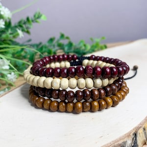 Wooden Bead Bracelet – Adjustable Hippie Style Bracelet – Unisex Boho Jewelry