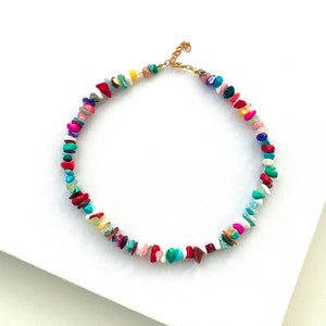 Multicolor Chip Gemstone Bead Choker Necklace, healing crystals necklace, Beaded Gemstone Necklace, Crystal Chip Choker