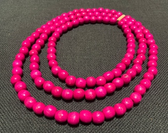 Hot Pink multi layered beaded necklace for women, Bright wood bead necklace, fuschia chunky handmade natural jewelry from Ukraine