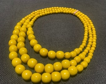 Yellow chunky Wood Bead Necklace, large beaded multistrand necklace, handmade boho necklace, eco friendly multi layer necklace