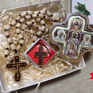 Orthodox Christian Gift Set, Car Rosary Beads and Wooden Icon, Religious Car Charm and Prayer Beads, Christian Home Protection Gift image 2