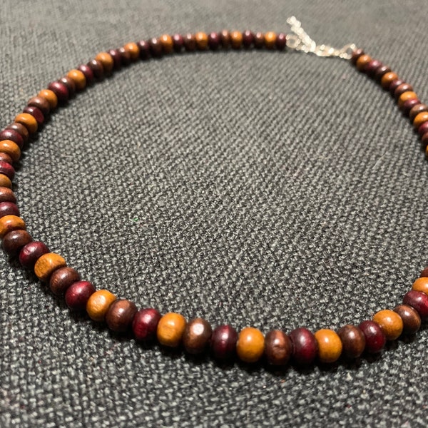 Bohemian Beaded Layered Choker Necklace: Handmade Wood Bead Necklace for Women or Men, Perfect for Boho and Natural Jewelry Lovers