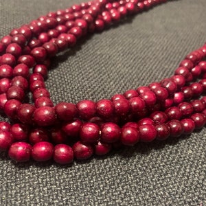 Long dark red wooden bead necklace for women or men, boho burgundy wood bead necklace, metal free jewelry