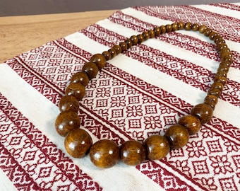 Handmade Ukrainian Natural Wood Chunky Statement Necklace for Women, Boho Brown Wooden Bead Necklace, Ethnic-inspired necklace