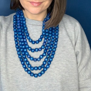 Collar de cuentas de madera de 5 capas con múltiples capas, collar de cuentas de madera grandes, collar de madera gruesa multicapa para mujer.