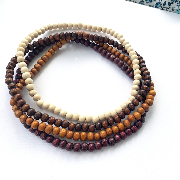 Handmade Wooden Bead Necklace Elastic - Natural hippie stretchy Wood Beaded Choker for Men or Women