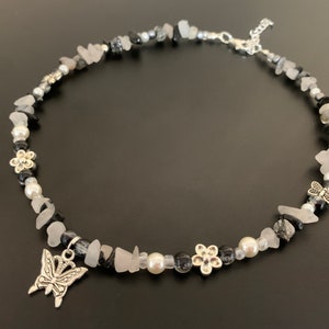 Butterfly Beaded Necklace - Fairycore Gemstone Y2K Indie Witchy Choker, Aesthetic Fairy Grunge Jewelry