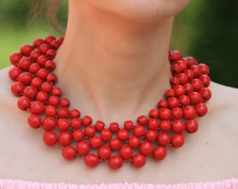 Red Ukrainian Wooden Beads, Ethnic Choker for Women or Kids, Folk Jewelry