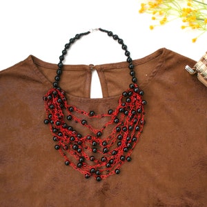 Multistrand wooden bead necklace for women, Black bead necklace, statement wooden beaded necklace, beaded bib necklace from Ukraine