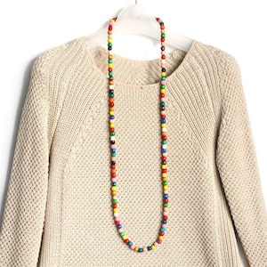 Long wooden bead necklace, Rainbow bead necklace for women, multicolor long bead necklace, wood bead necklace