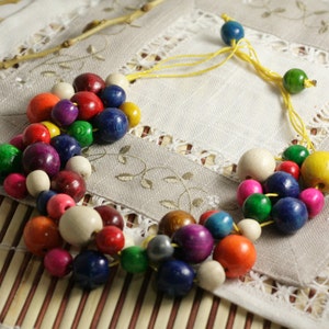 Rainbow wooden bead necklace, chunky colorful necklace for women, statement multi color bib necklace, bold big bead necklace