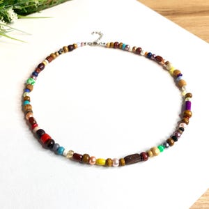 Wooden bead necklace, Hippie trendy wooden choker necklace, multicolor Wood Bead Necklace, random bead necklace, boho summer necklace
