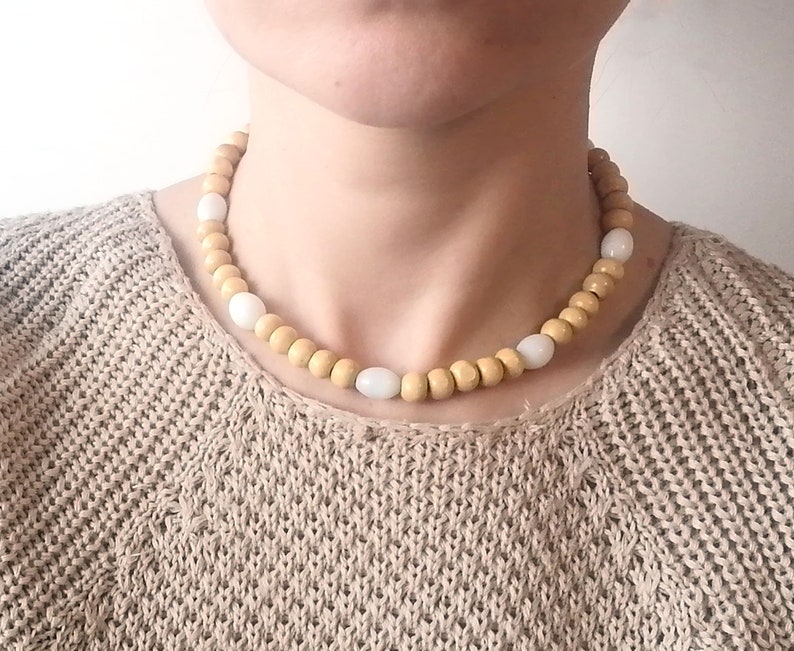 bohemian Beaded necklace Wood choker necklace Short bead necklace natural handmade eco friendly necklace for women
