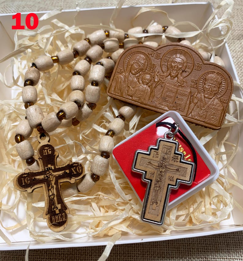 Orthodox Christian Gift Set, Car Rosary Beads and Wooden Icon, Religious Car Charm and Prayer Beads, Christian Home Protection Gift image 11