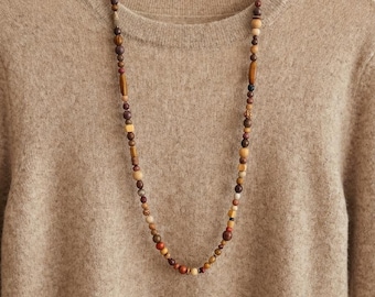 Long random beads necklace for women or men, Boho wood necklace, simple handmade hippie bohemian necklace