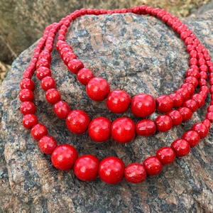 Ukrainian Red Beaded Necklace - Multistrand Ethnic Traditional Jewelry, Wood Bead Necklace for Women