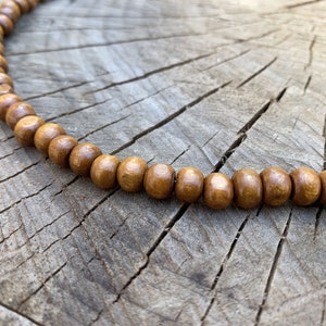 Small wood bead necklace for women or men, tiny natural choker necklace under 10, boho wooden layered necklace with clasp, handmade jewelry image 4