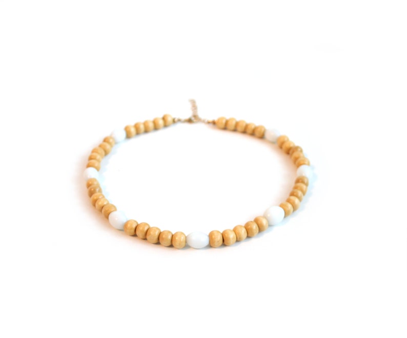 bohemian Beaded necklace Wood choker necklace Short bead necklace natural handmade eco friendly necklace for women