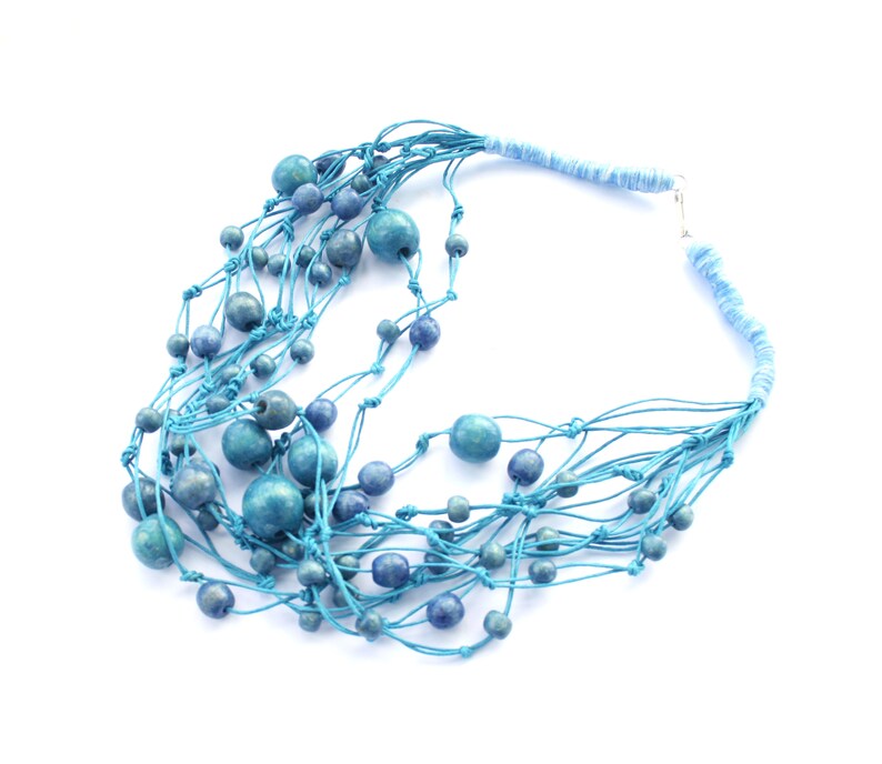 Natural Wood Beaded Necklace Multi-Strand Statement Necklace Boho Chic Style