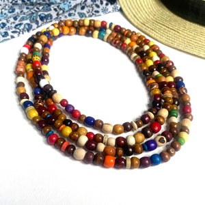 Small wooden bead necklace, Hippie trendy wooden choker necklace, multicolor Wood Bead Necklace, random bead necklace, boho summer necklace