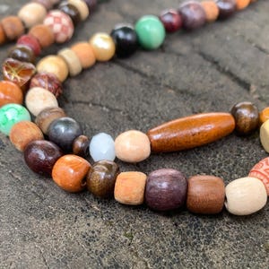 Long random beads necklace for women or men, Boho wood necklace, simple handmade hippie bohemian necklace