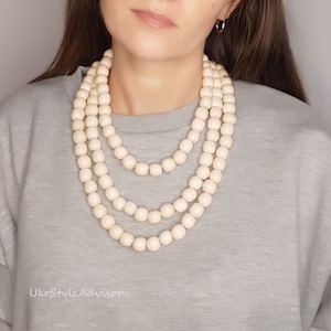 Handmade Natural Wood Bead Necklace for Women, Boho Layered Statement Jewelry with Tribal Vibe, Crafted in Ukraine