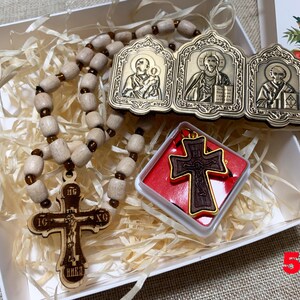 Orthodox Christian Gift Set, Car Rosary Beads and Wooden Icon, Religious Car Charm and Prayer Beads, Christian Home Protection Gift image 6