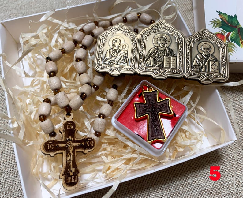 Orthodox Christian Gift Set, Car Rosary Beads and Wooden Icon, Religious Car Charm and Prayer Beads, Christian Home Protection Gift image 6