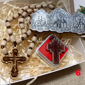 Orthodox Christian Gift Set, Car Rosary Beads and Wooden Icon, Religious Car Charm and Prayer Beads, Christian Home Protection Gift image 7