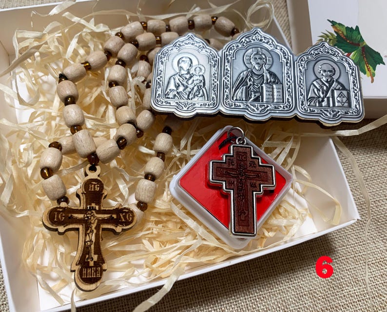 Orthodox Christian Gift Set, Car Rosary Beads and Wooden Icon, Religious Car Charm and Prayer Beads, Christian Home Protection Gift image 7