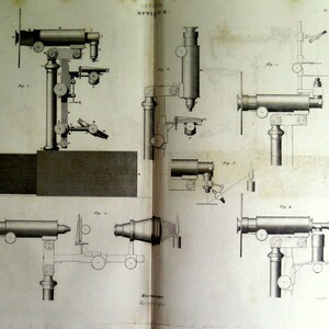 Antique Physics Print, 1852 Original Vintage MICROSCOPE OPTICS Science ...