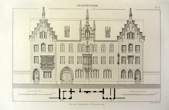 1852 Alten Gotischen Haus In Nurnberg Gravur Antiker Jahrgang Etsy
