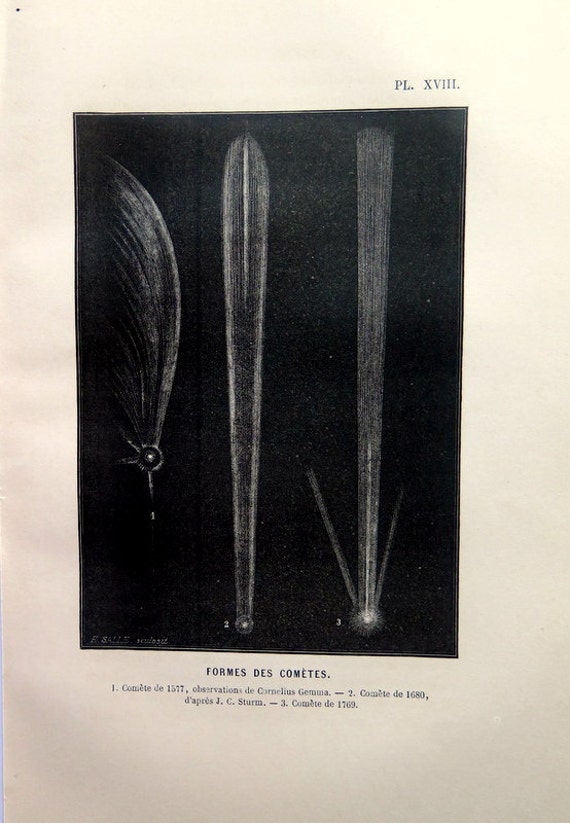 stars heavens cosmos plate celestial solar system. 1866 Antique astronomy comet shapes print original kinds comets engraving