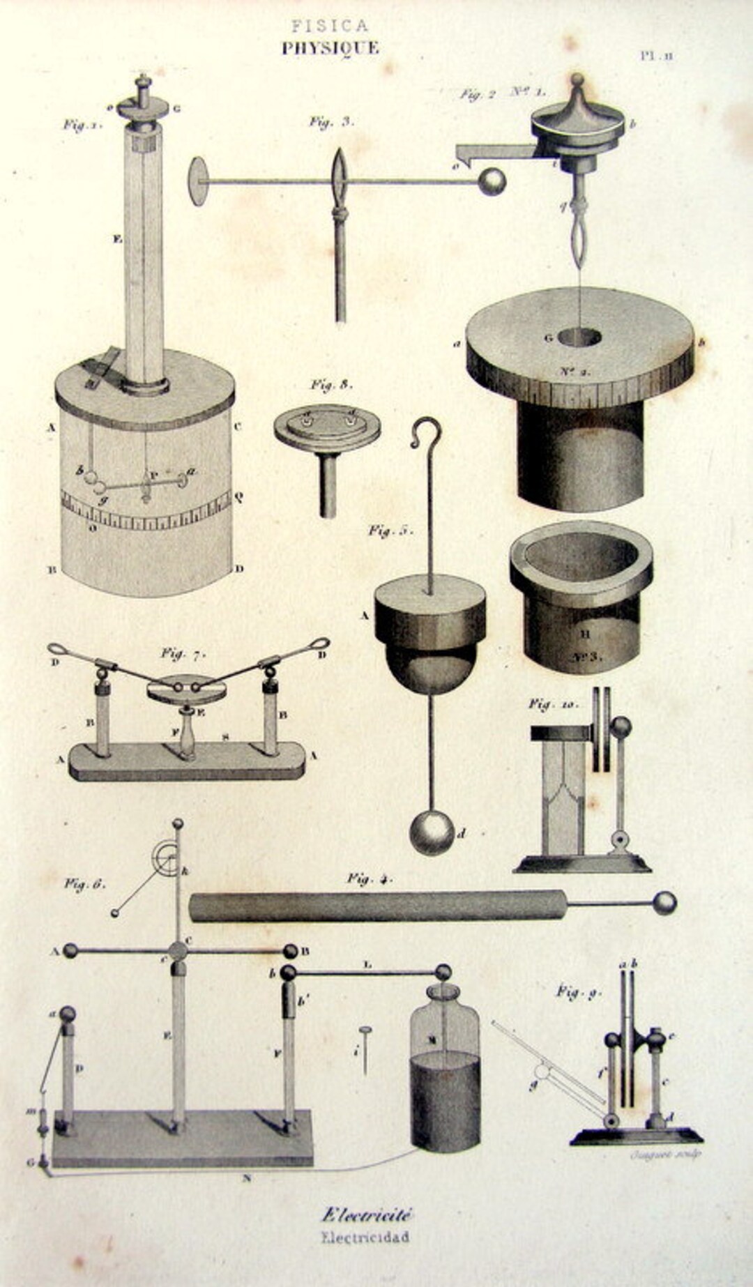 Antique Physics Print, 1852 Vintage Electricity Instruments Engraving