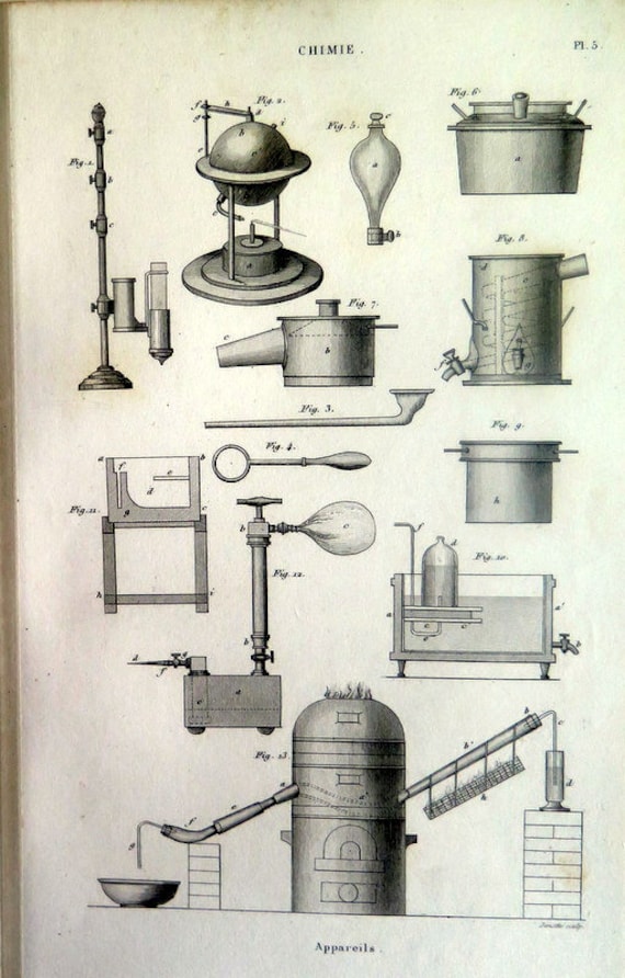 1852 Antike Chemie Labor Ausrüstung Druck Original Chemie Vorrichtung Stahlstich Wissenschaftliche Instruents Platte Abbildung - 