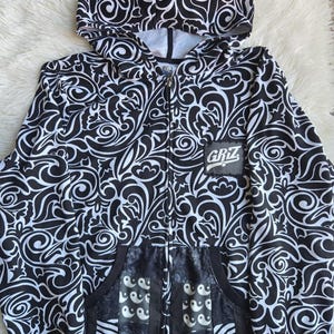 Griz Patchwork Trippy Festival Hoodie met rits - MAAT PETITE LARGE