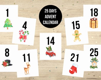 Printable Advent, Christmas Calendar, Advent for Kids, Christmas Countdown, Modern Advent Calendar