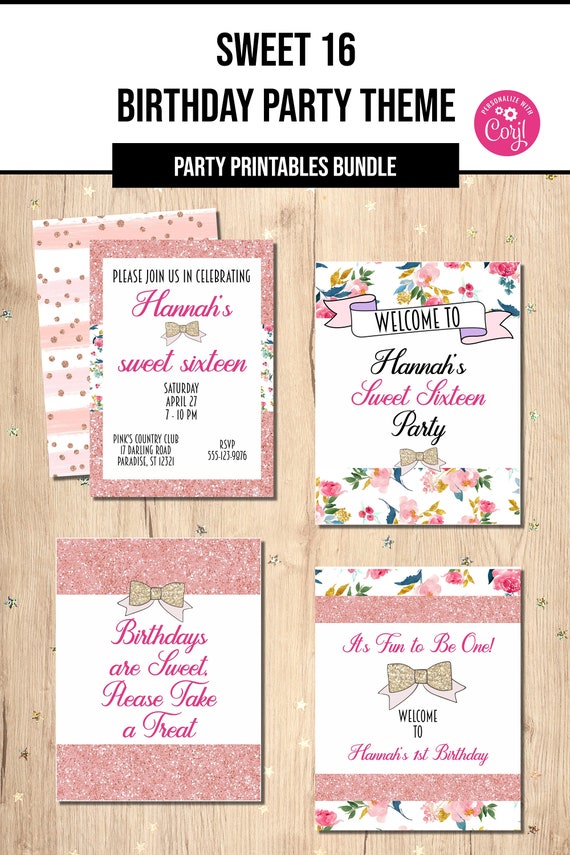 Sweet 16 Printables Sweet Sixteen Party Pink Sweet Sixteen - Etsy